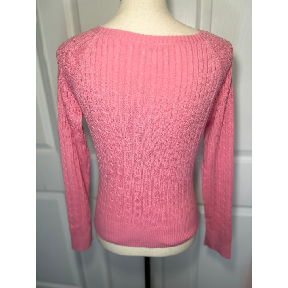 Aeropostale Sweater Slim Fit Large Pink Cable Knit Scoop Neck Kangaroo Pocket - Picture 3 of 6